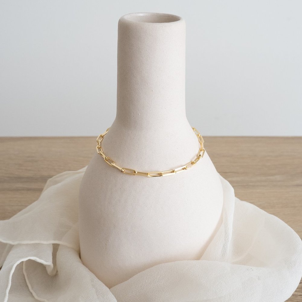 Gold Plated Paperclip Bracelet - 18K Gold over 925 Sterling Silver - Picture 4 of 5